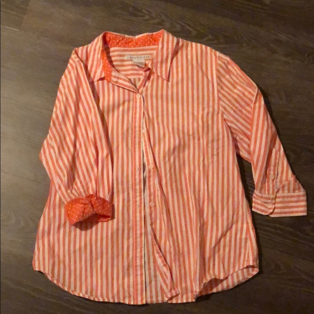 White and Orange Collar Button Down